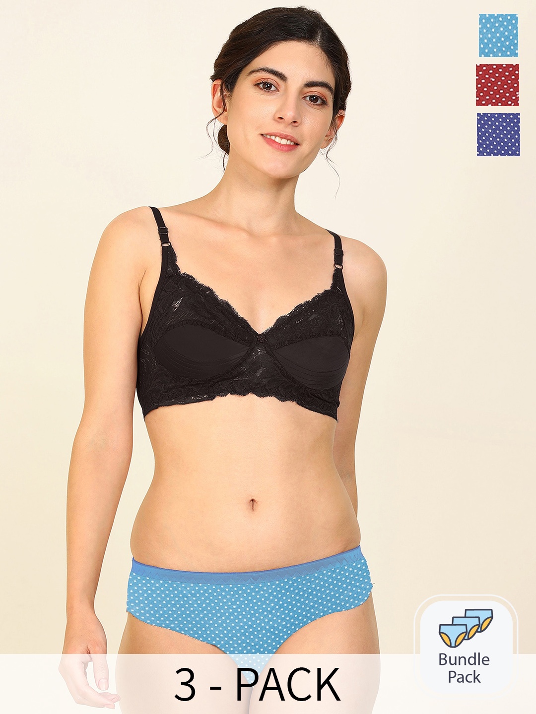 

AROUSY Pack Of 3 Laced Lingerie Sets, Blue