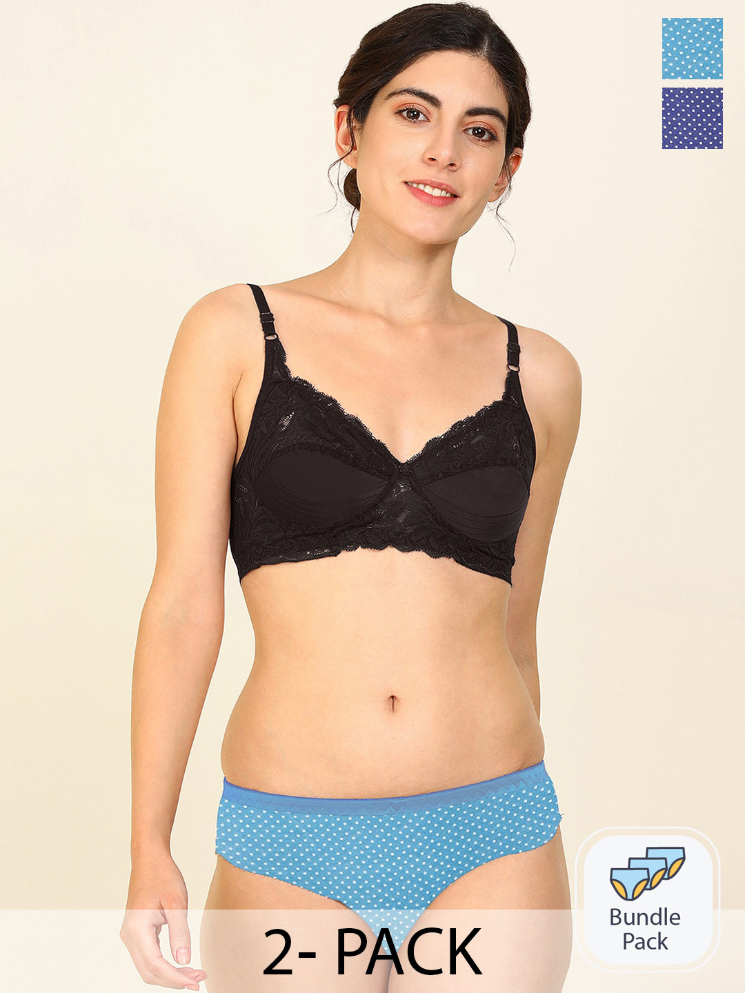 

AROUSY Pack Of 2 Laced Cotton Lingerie Sets, Blue