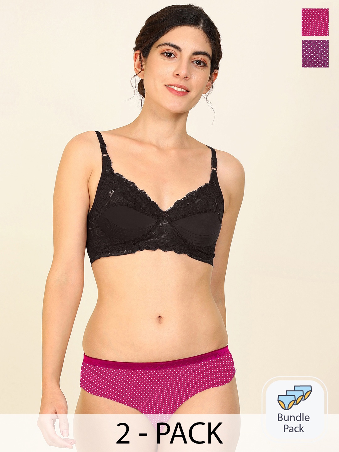 

PIBU Pack Of 2 Cotton Lingerie Set F_Stiz Set_Pink,Purple_30