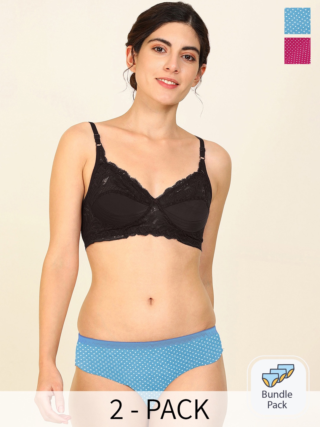 

PIBU Pack Of 2 Cotton Lingerie Set F_Stiz Set_Pink,Green_30, Black