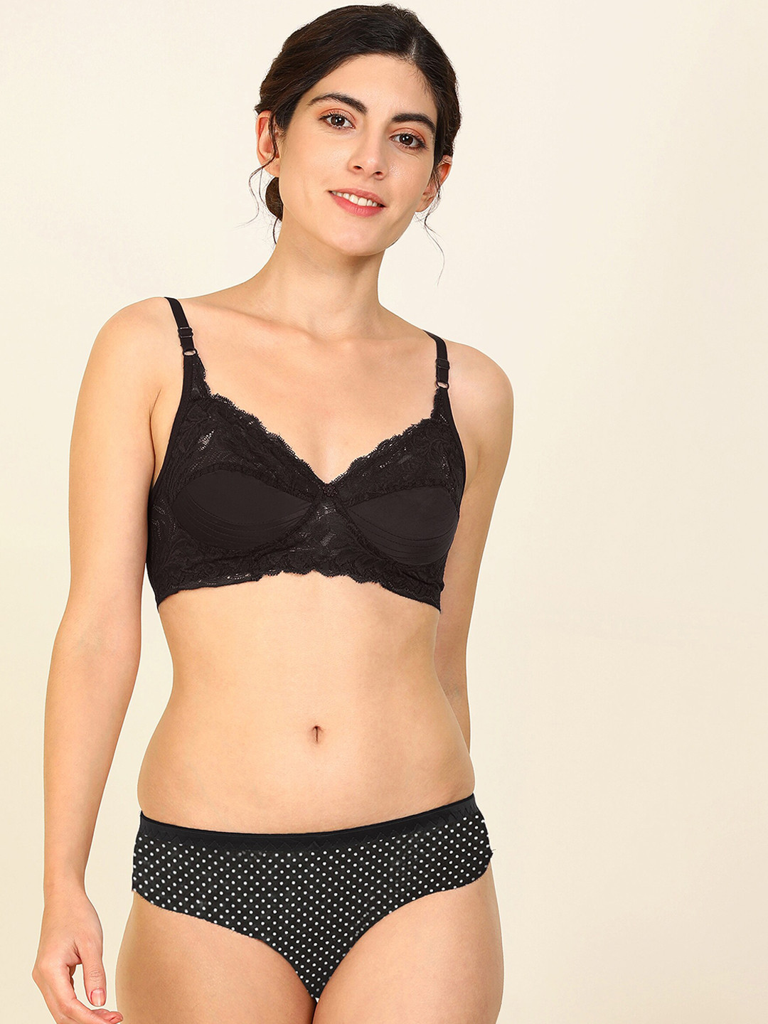 

PIBU Non Wired Non Padded Cotton Lingerie Set, Black