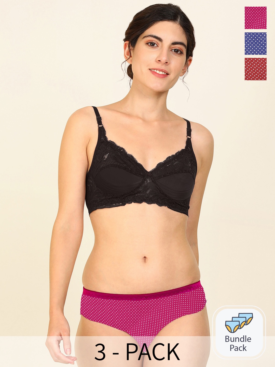 PIBU Pack of 3 Cotton Lingerie Set F_Stiz Set_Pink,Blue,Red_30