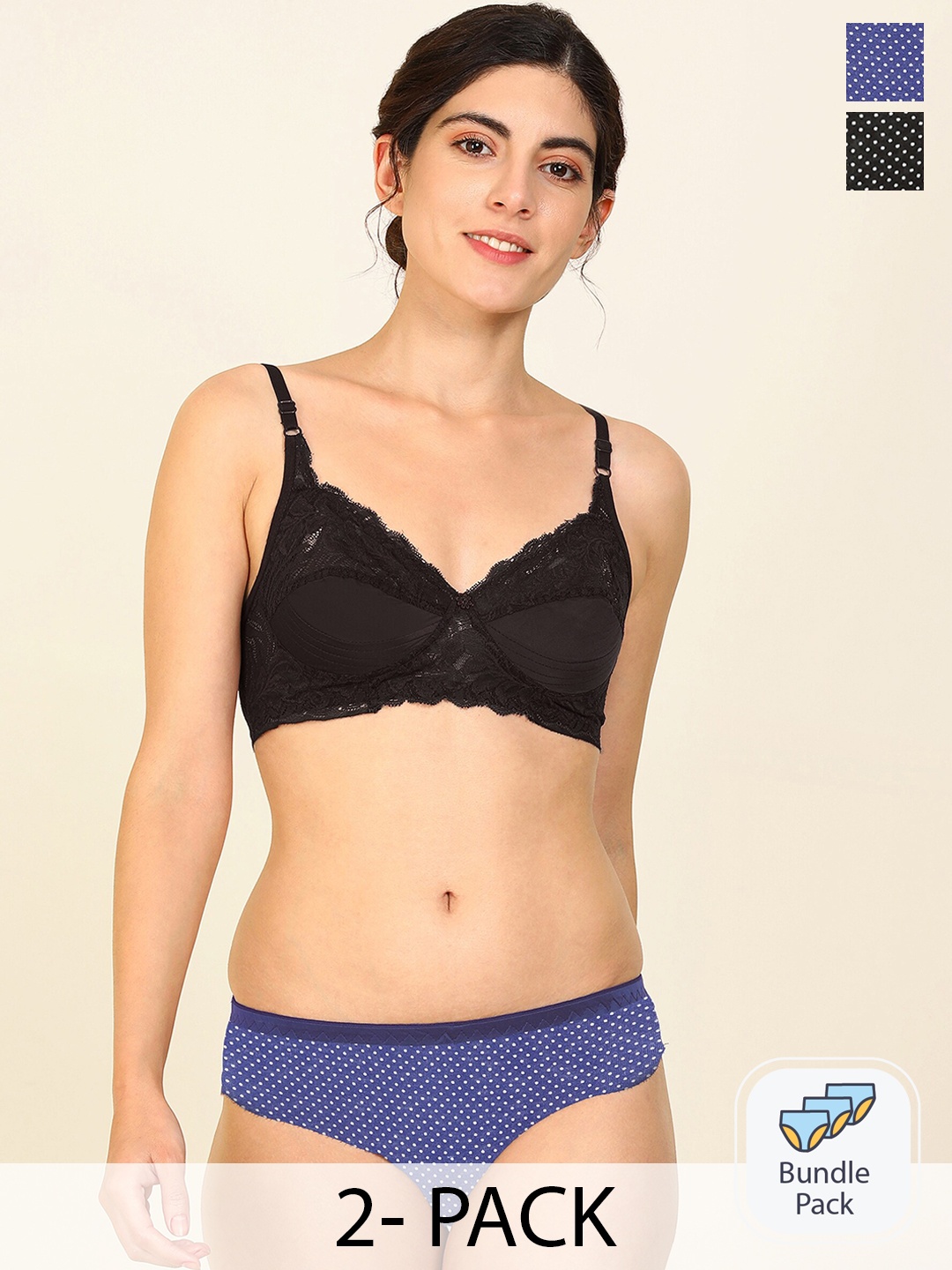 

Aamarsh Pack Of 2 Laced Lingerie Set, Black