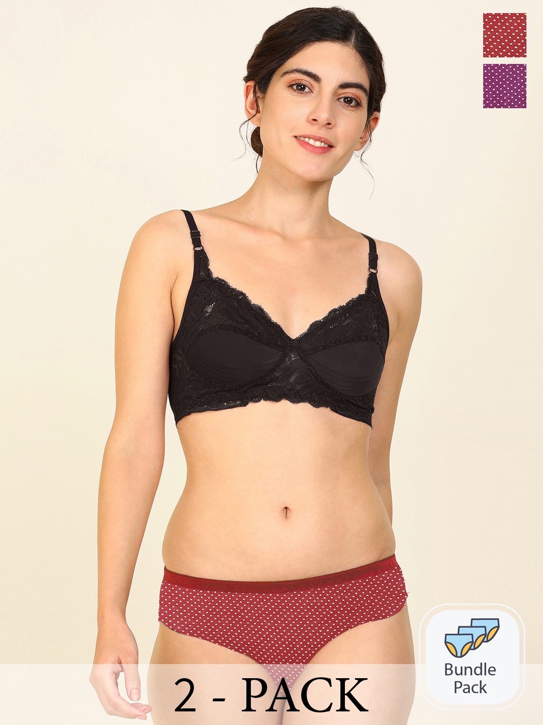 

Aamarsh Pack Of 2 Cotton Lingerie Set, Black