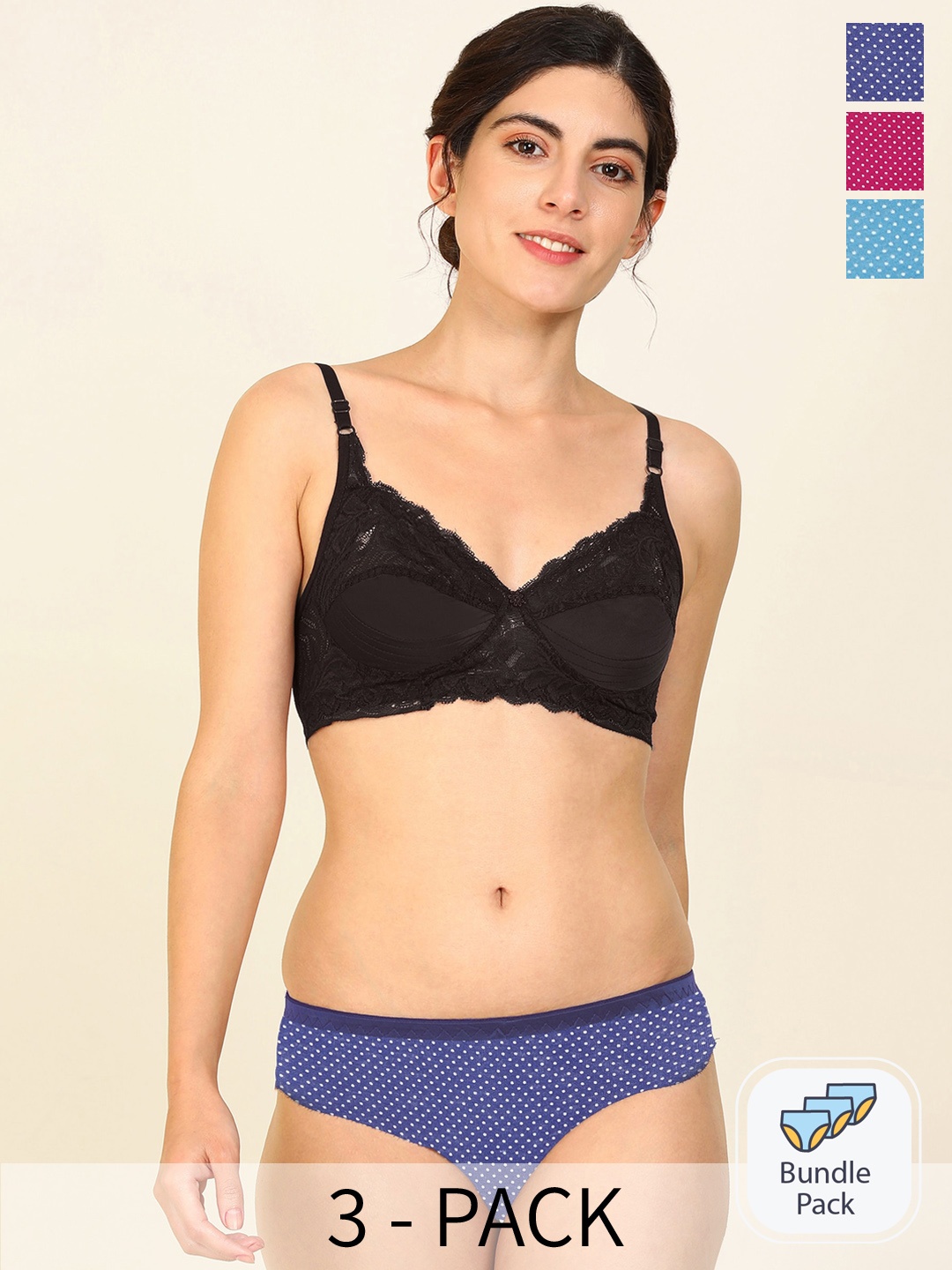 

Aamarsh Pack Of 3 Cotton Lingerie Set, Black