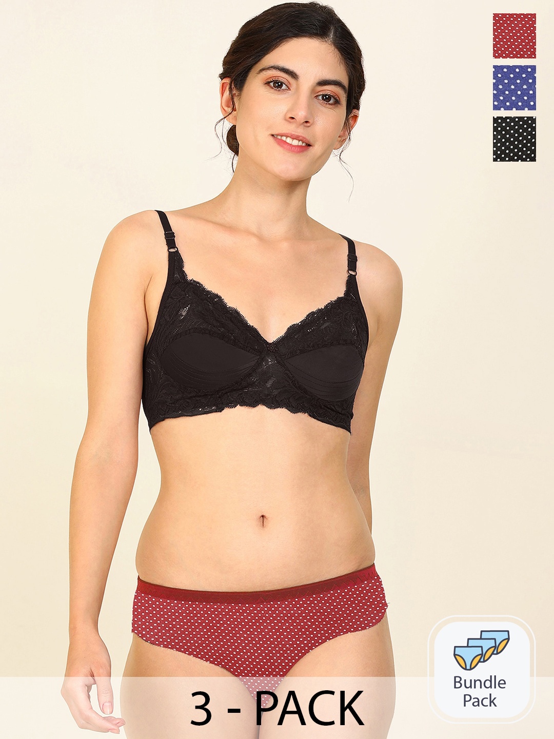

Aamarsh Pack Of 3 Cotton Lingerie Set, Blue