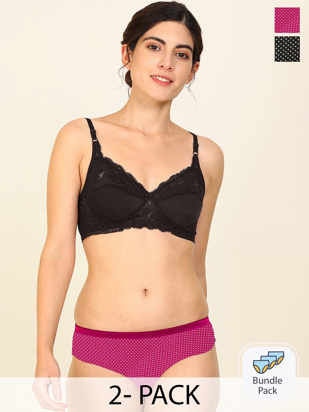 

Aamarsh Pack Of 2 Laced Cotton Lingerie Set, Pink