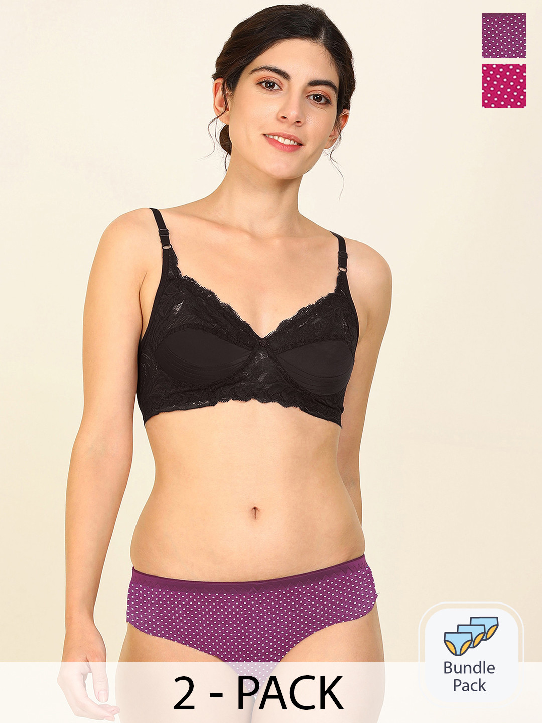 

Aamarsh Pack Of 2 Cotton Lingerie Set, Black