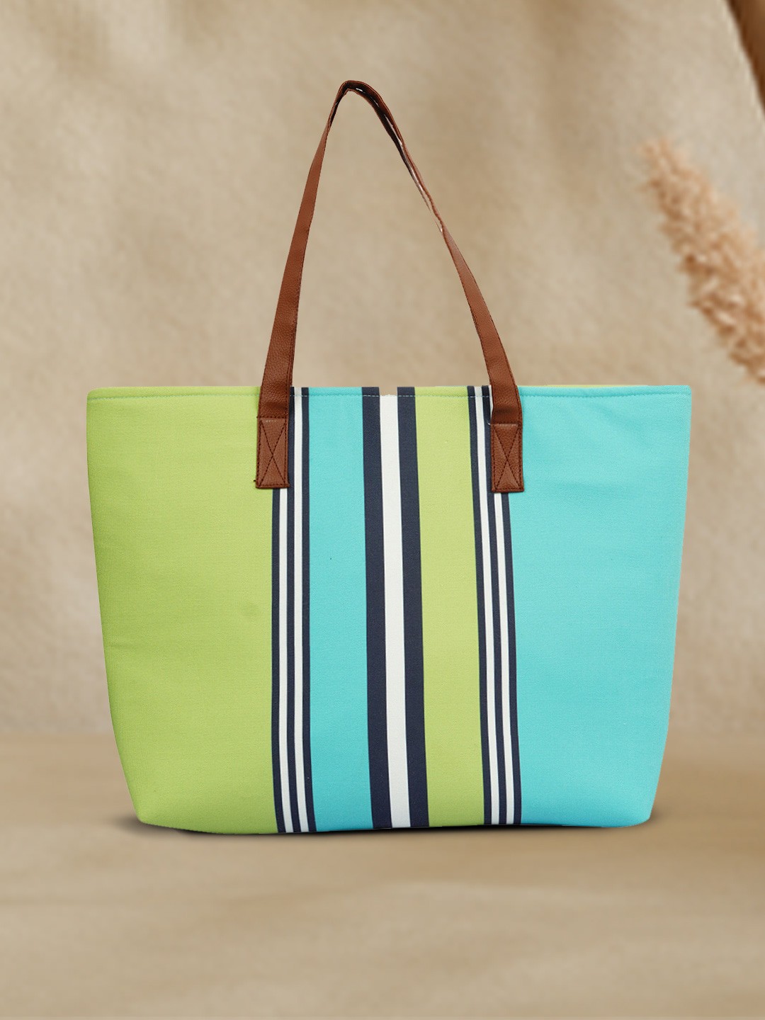 

Mast & Harbour Striped Oversized Shopper Tote Bag, Green