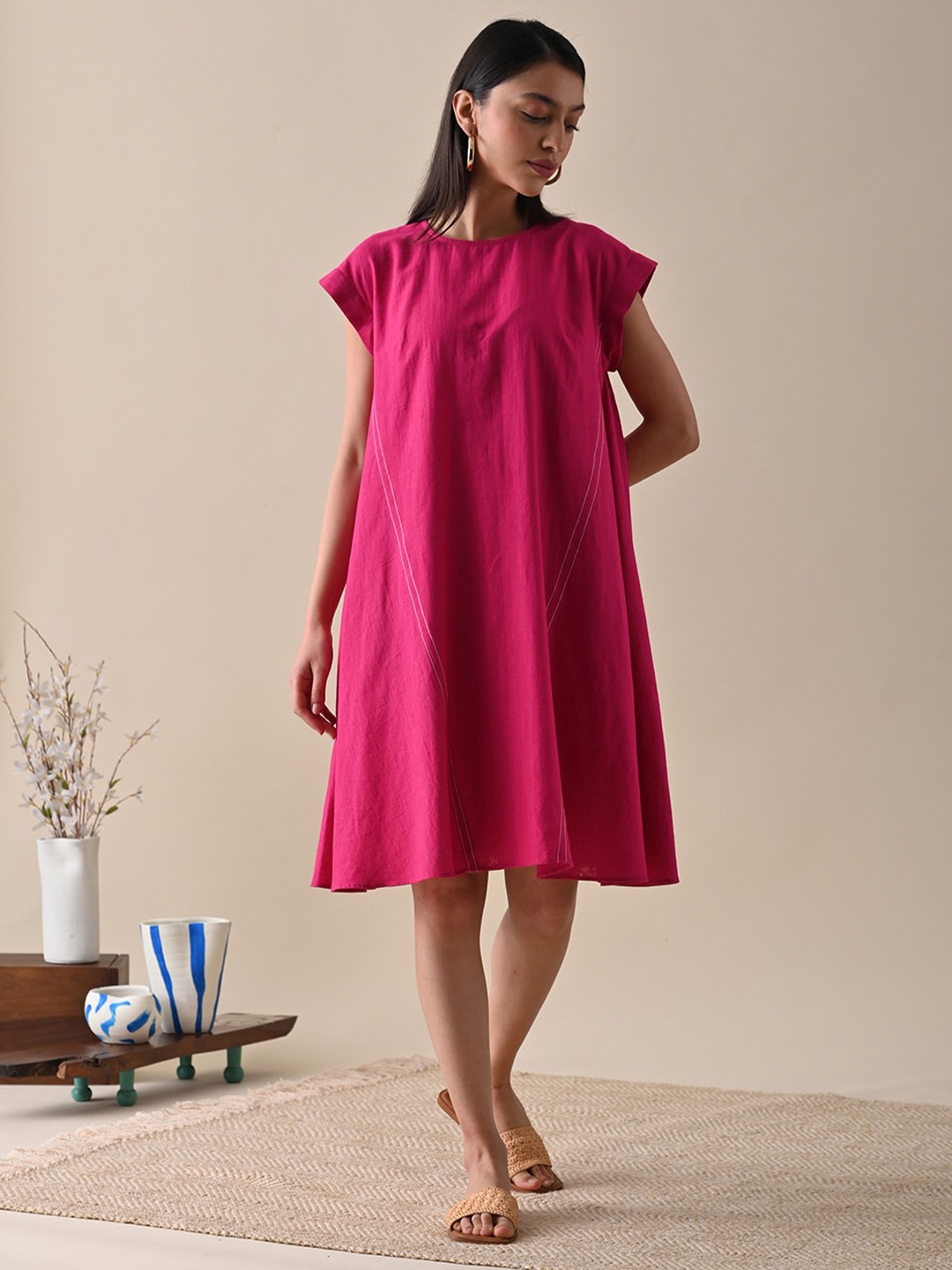 

Kanelle Chloe Extended Sleeves A-Line Cotton Dress, Pink