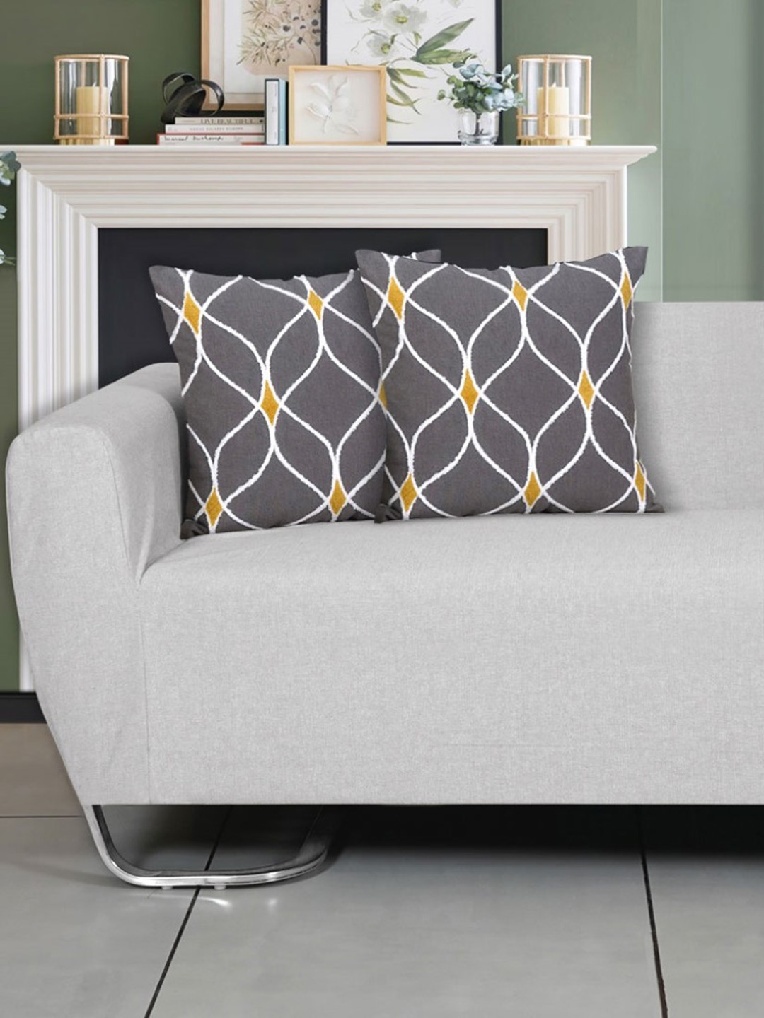 

Ode & Cleo Grey Set of 2 Embroidered Square Cushion Covers