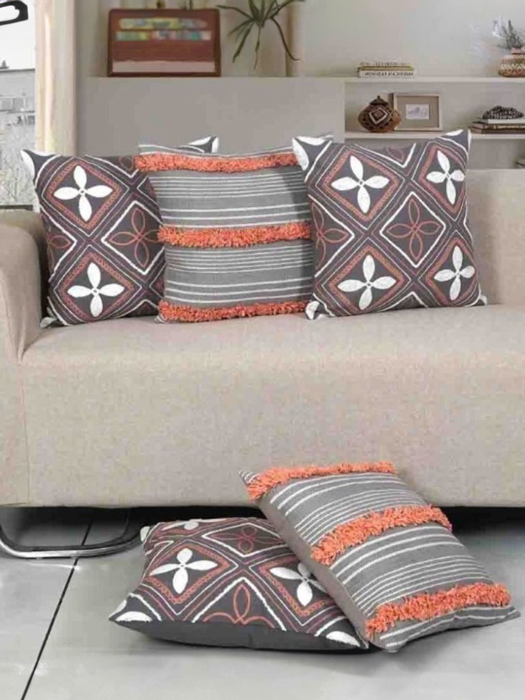 

Ode & Cleo Teal & Grey Set of 5 Square Cushion Covers