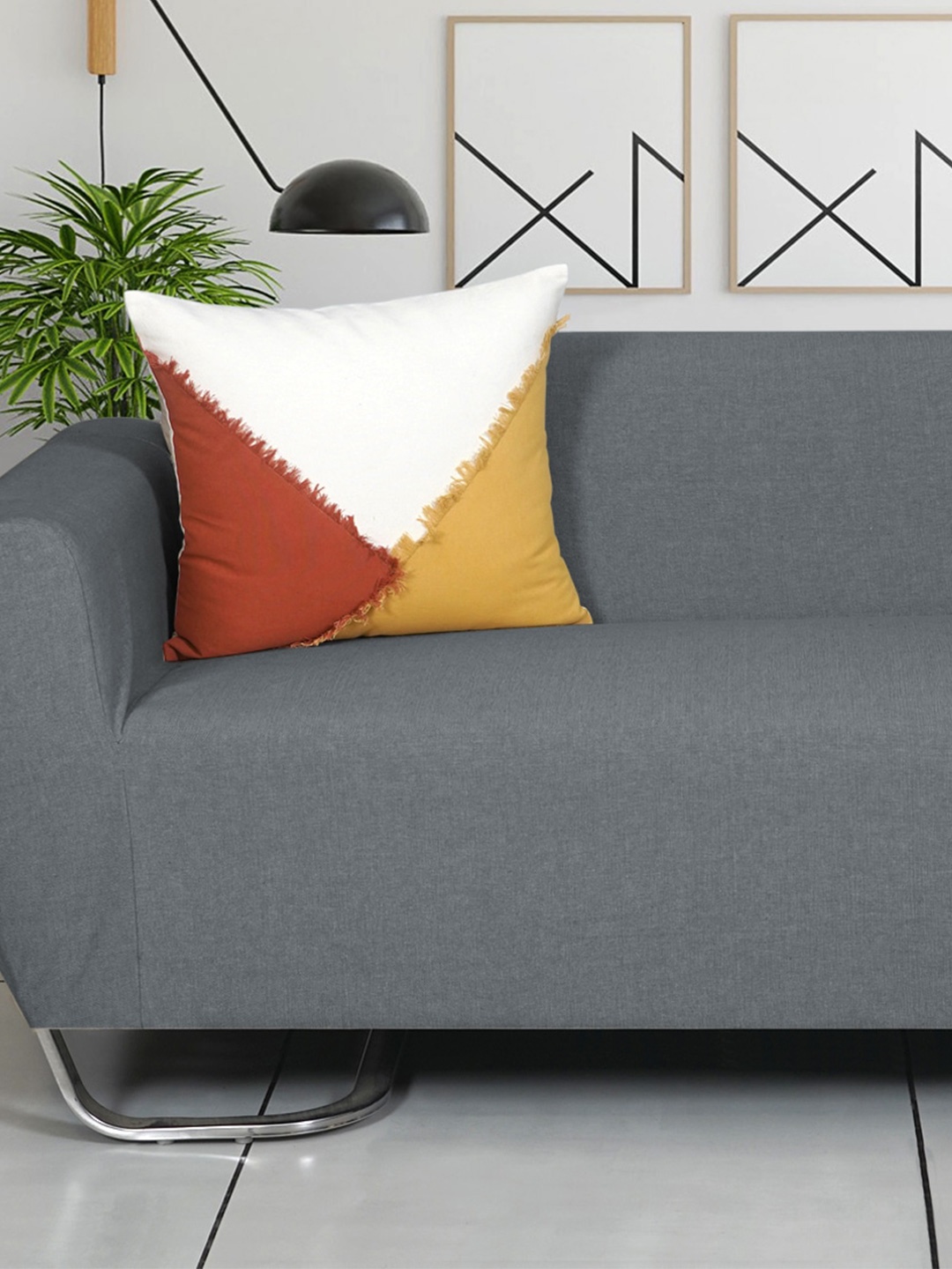 

Ode & Cleo Set of 3 Mustard & White Pure Cotton Square Cushion Cover