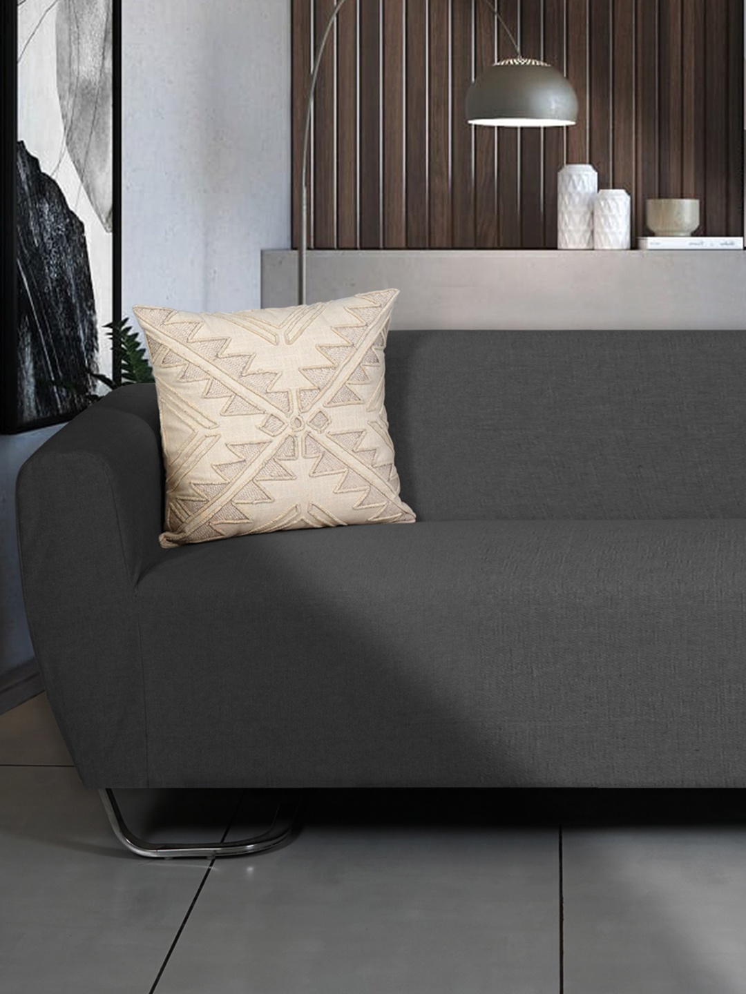 

Ode & Cleo Off-White Embroidered Cushion Cover