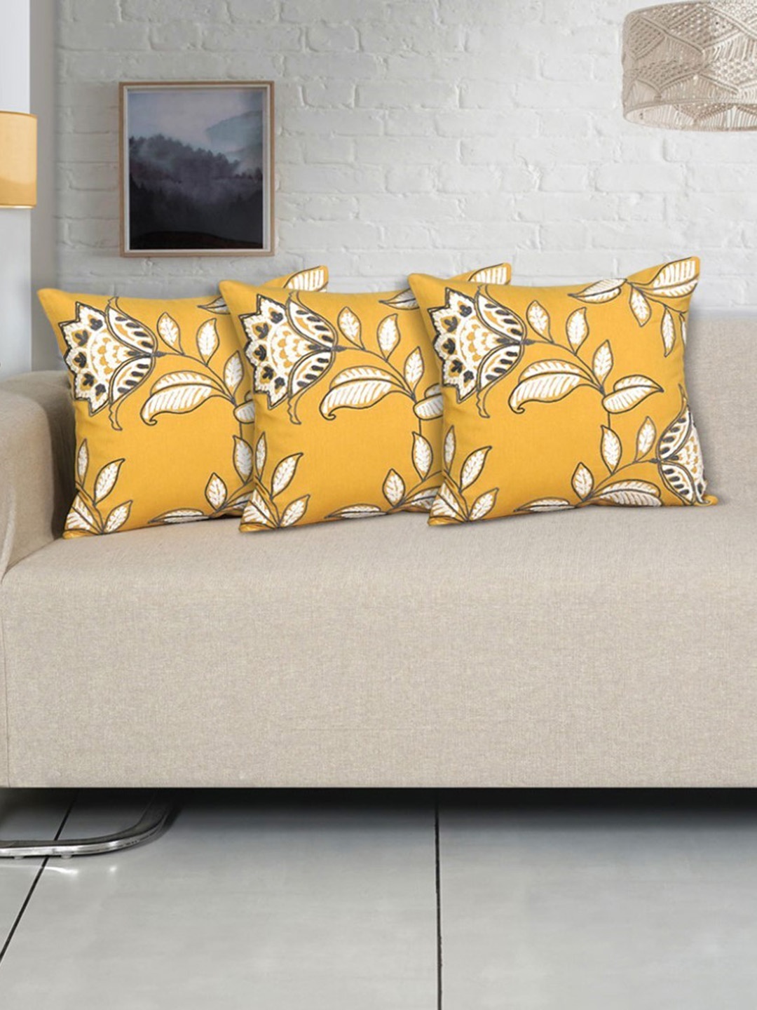 

Ode & Cleo Mustard Set of 3 Embroidered Square Cushion Covers