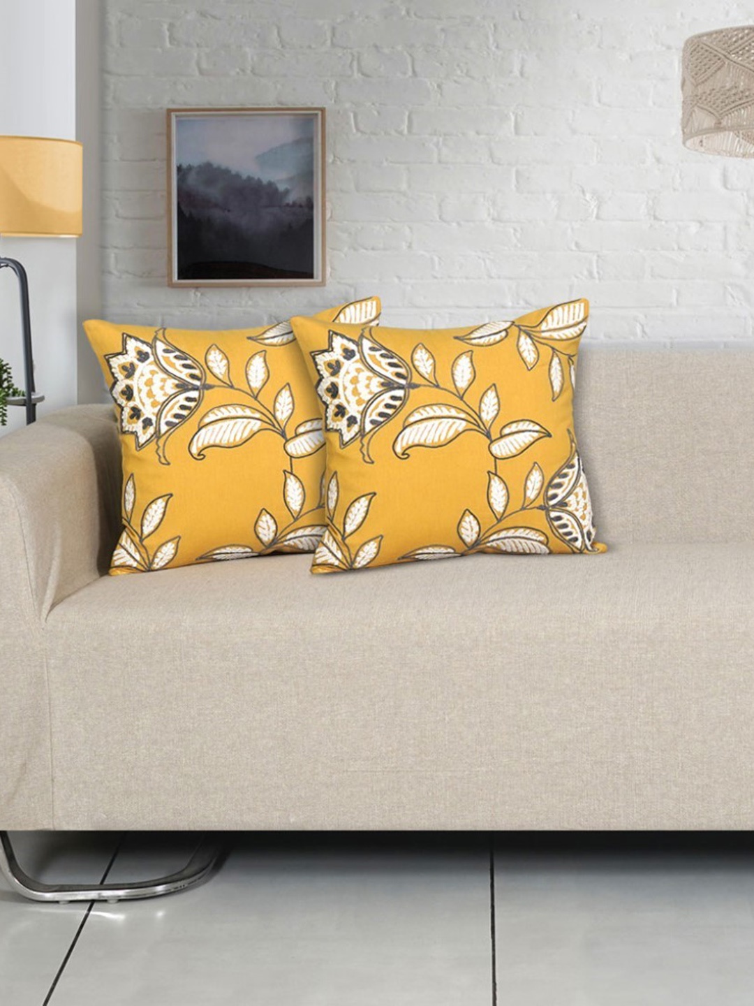 

Ode & Cleo Mustard Set of 2 Embroidered Square Cushion Covers