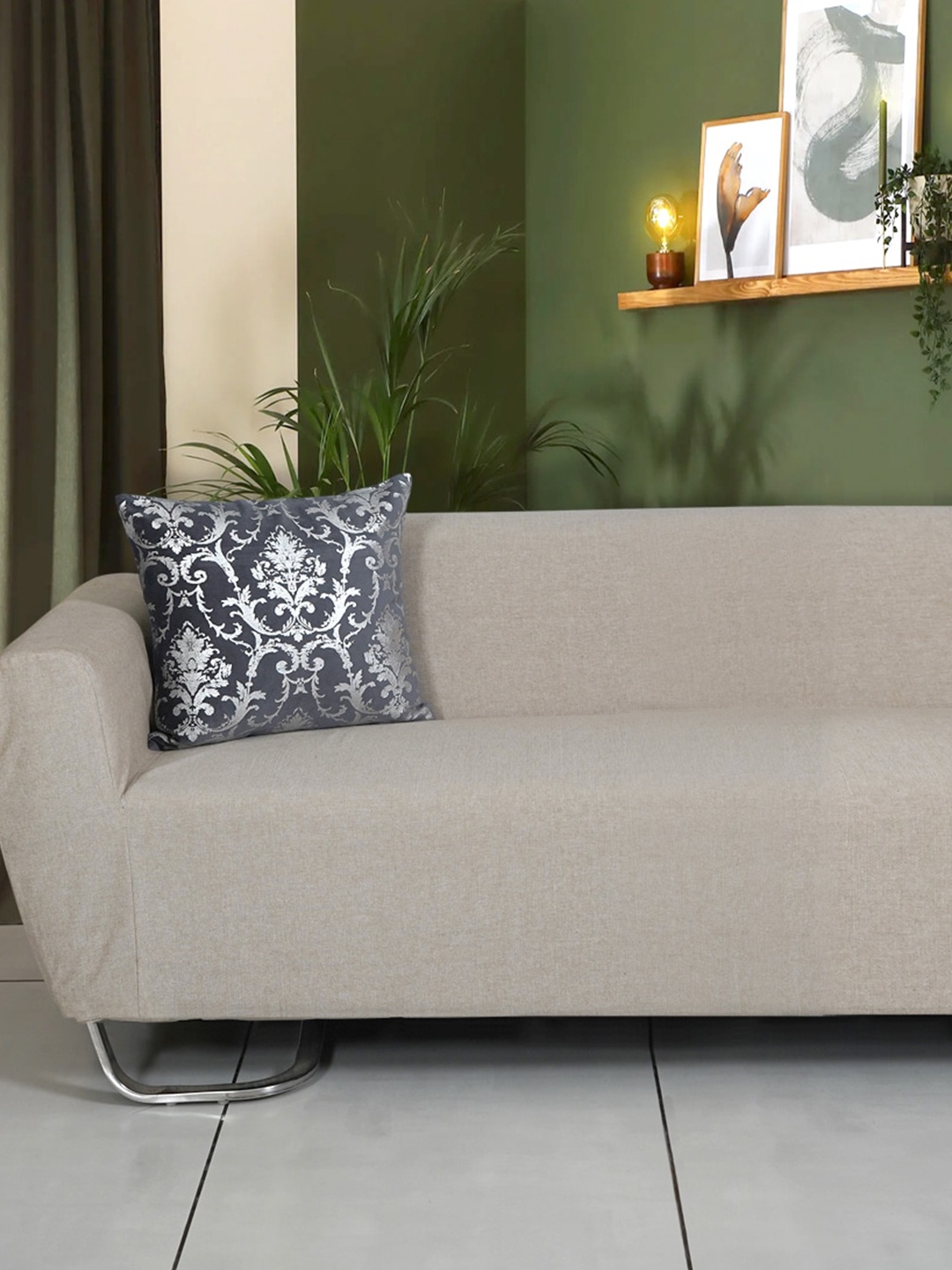Ode & Cleo 2 Pieces Silver-Colored Embroidered Cushion Cover