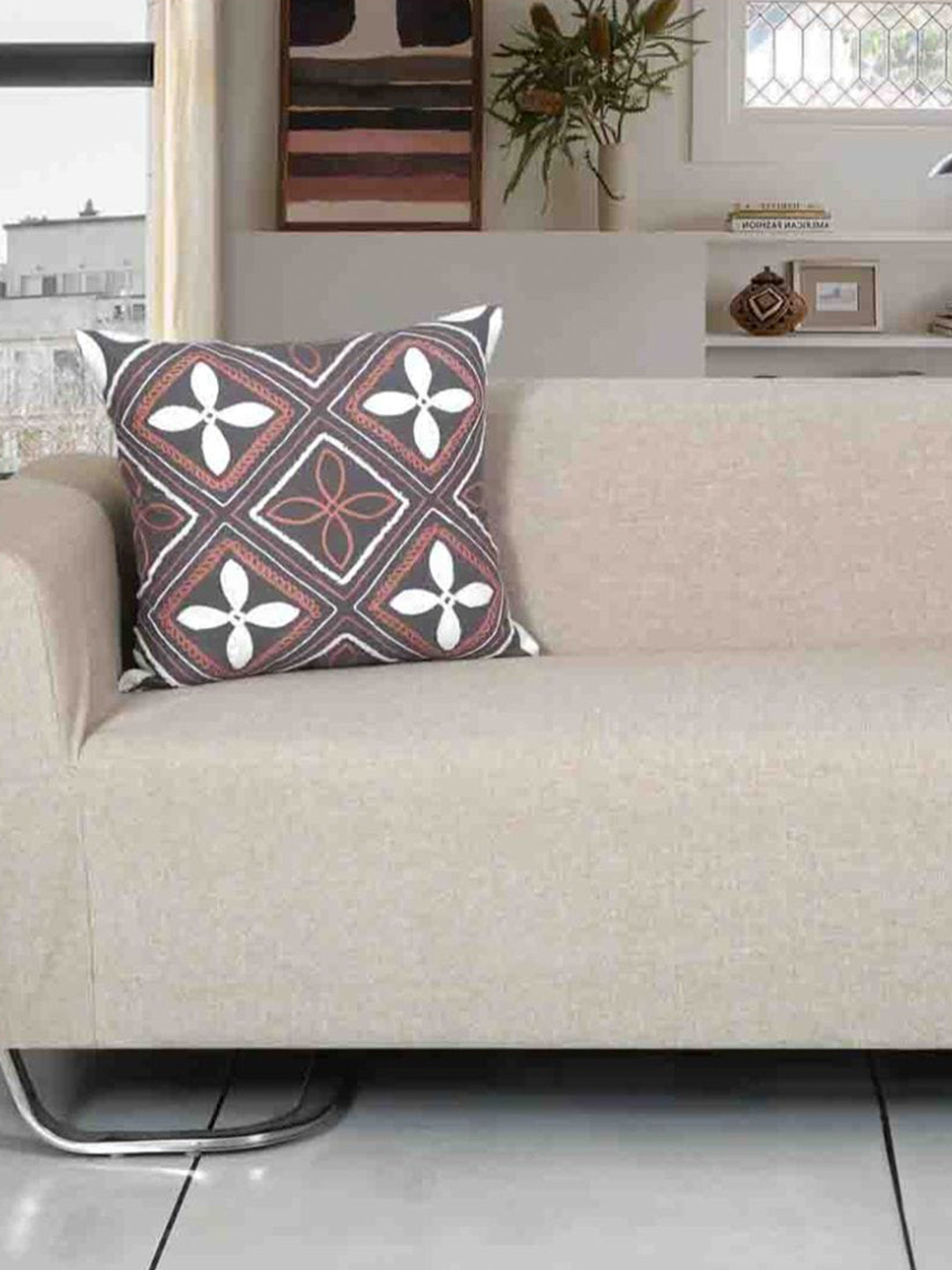

Ode & Cleo Grey & White 2 Pieces Embroidered Pure Cotton Square Cushion Cover
