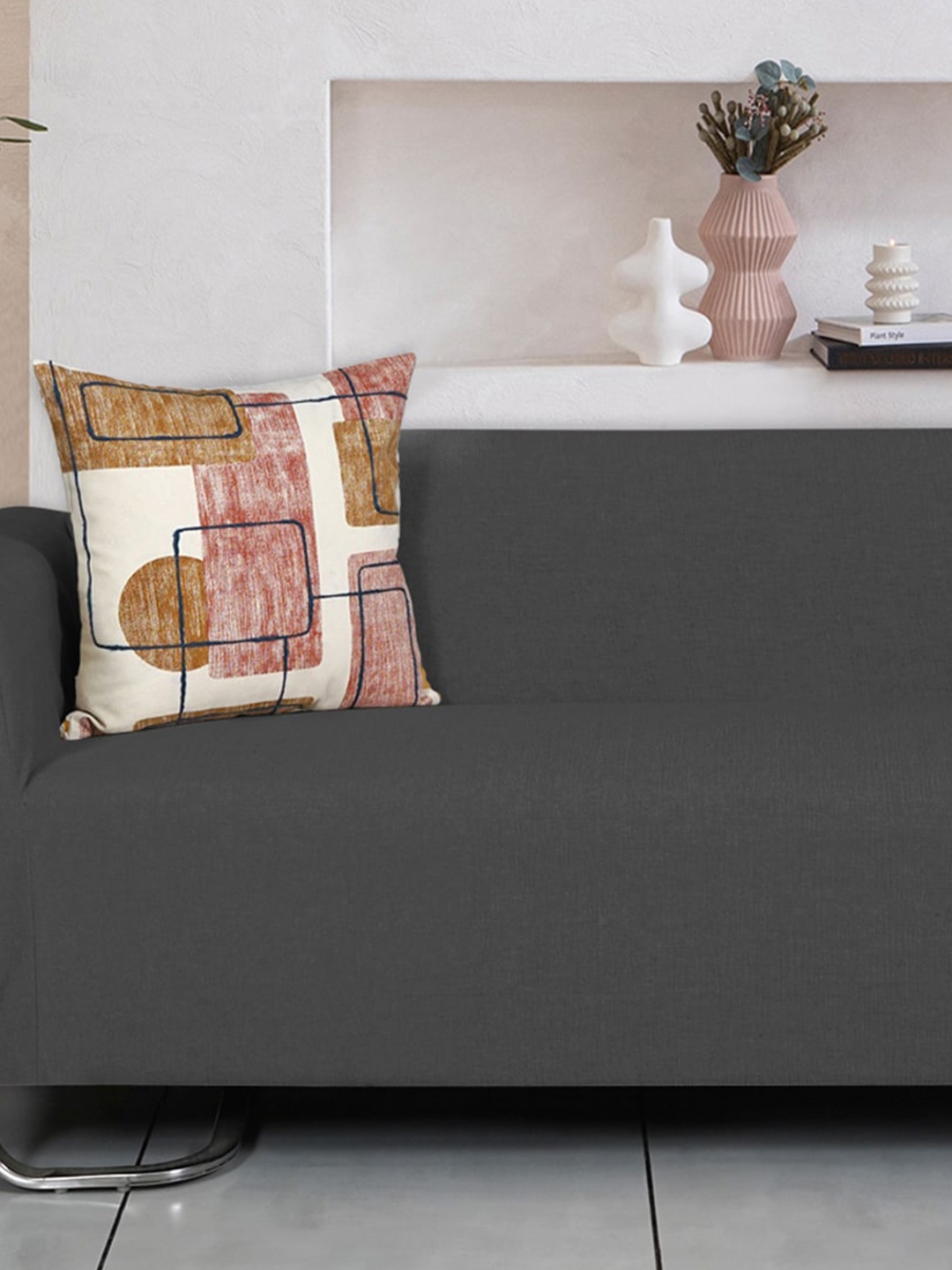 

Ode & Cleo Beige Embroidered Cushion Cover, Mustard