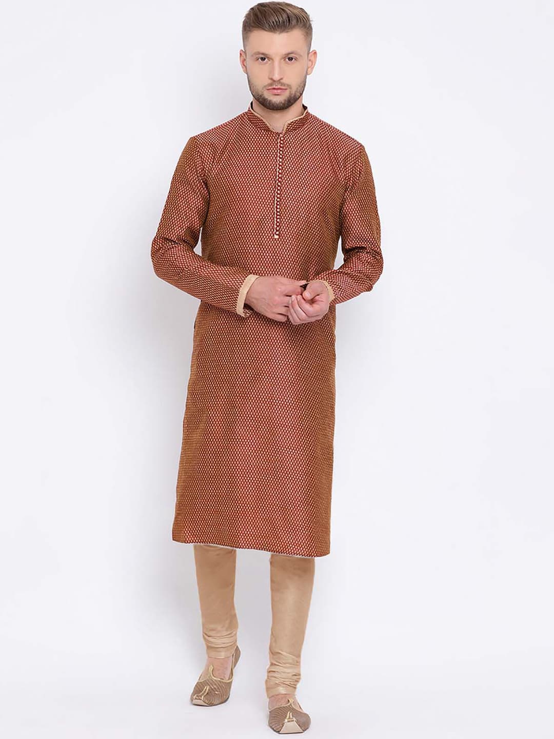 

Sanwara Men Woven Design Art Silk Regular Kurta with Pyjamas, Maroon