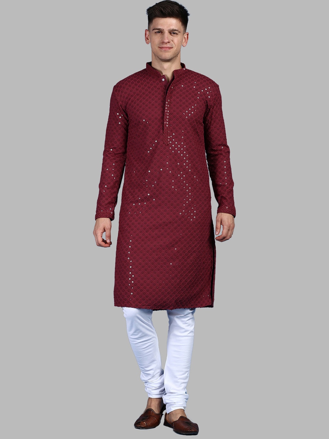 

Sanwara Ethnic Motifs Embroidered Sequinned Kurta With Pyjamas, Maroon