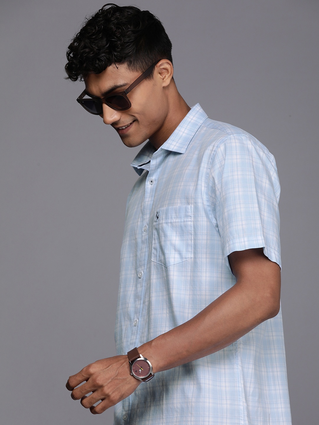 

Allen Solly Pure Cotton Sport Fit Checked Casual Shirt, Blue