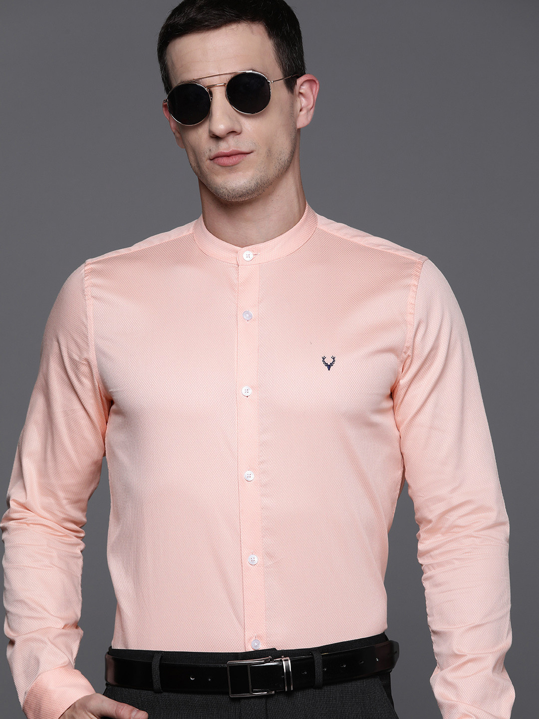 

Allen Solly Self Design Slim Fit Solid Formal Pure Cotton Shirt, Peach
