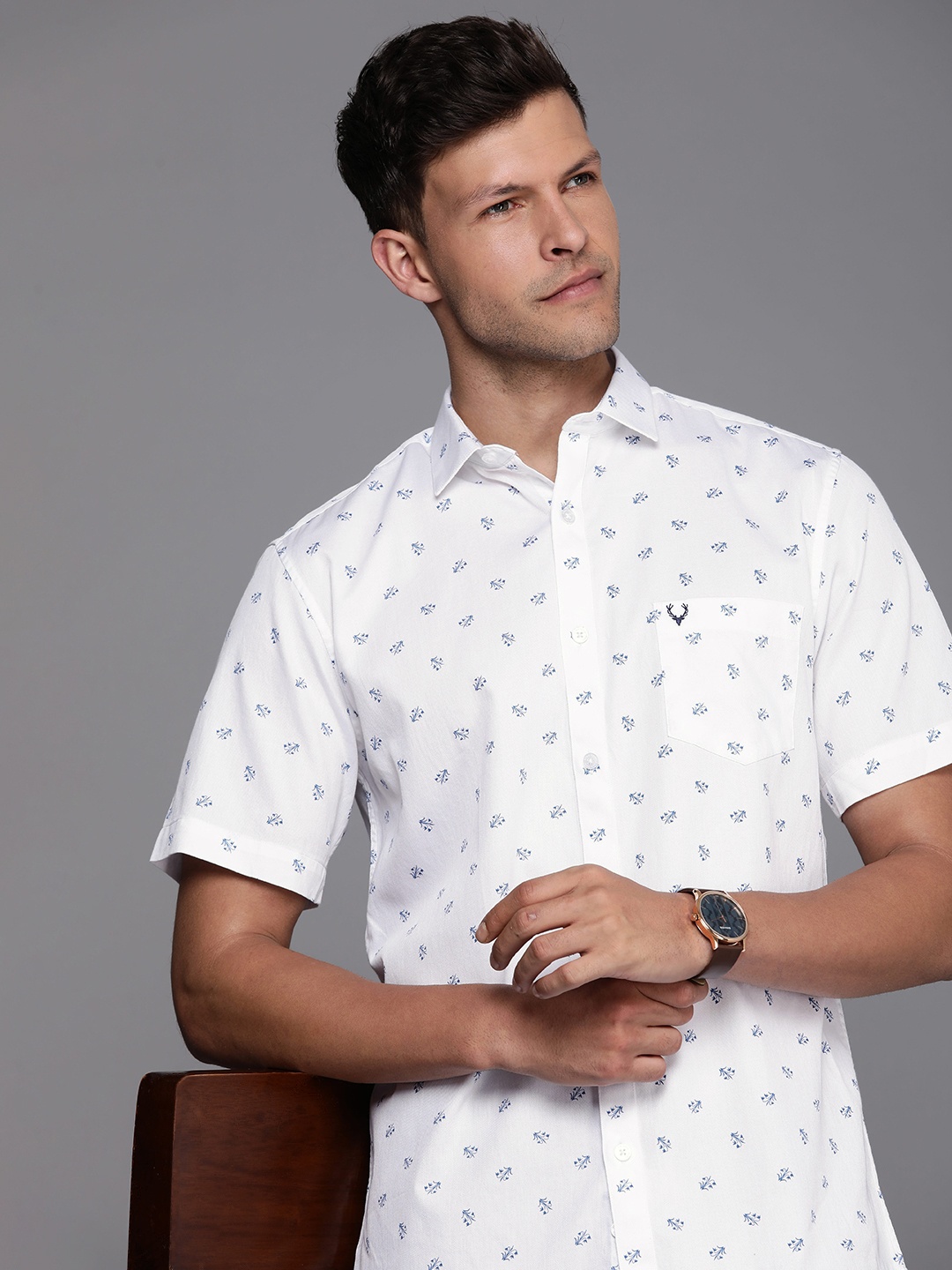 

Allen Solly Pure Cotton Classic Fit Floral Opaque Printed Casual Shirt, White