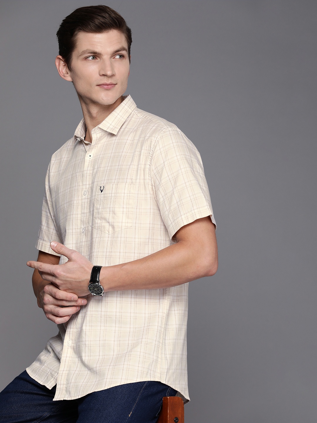 

Allen Solly Pure Cotton Sport Tartan Checked Casual Shirt, Beige