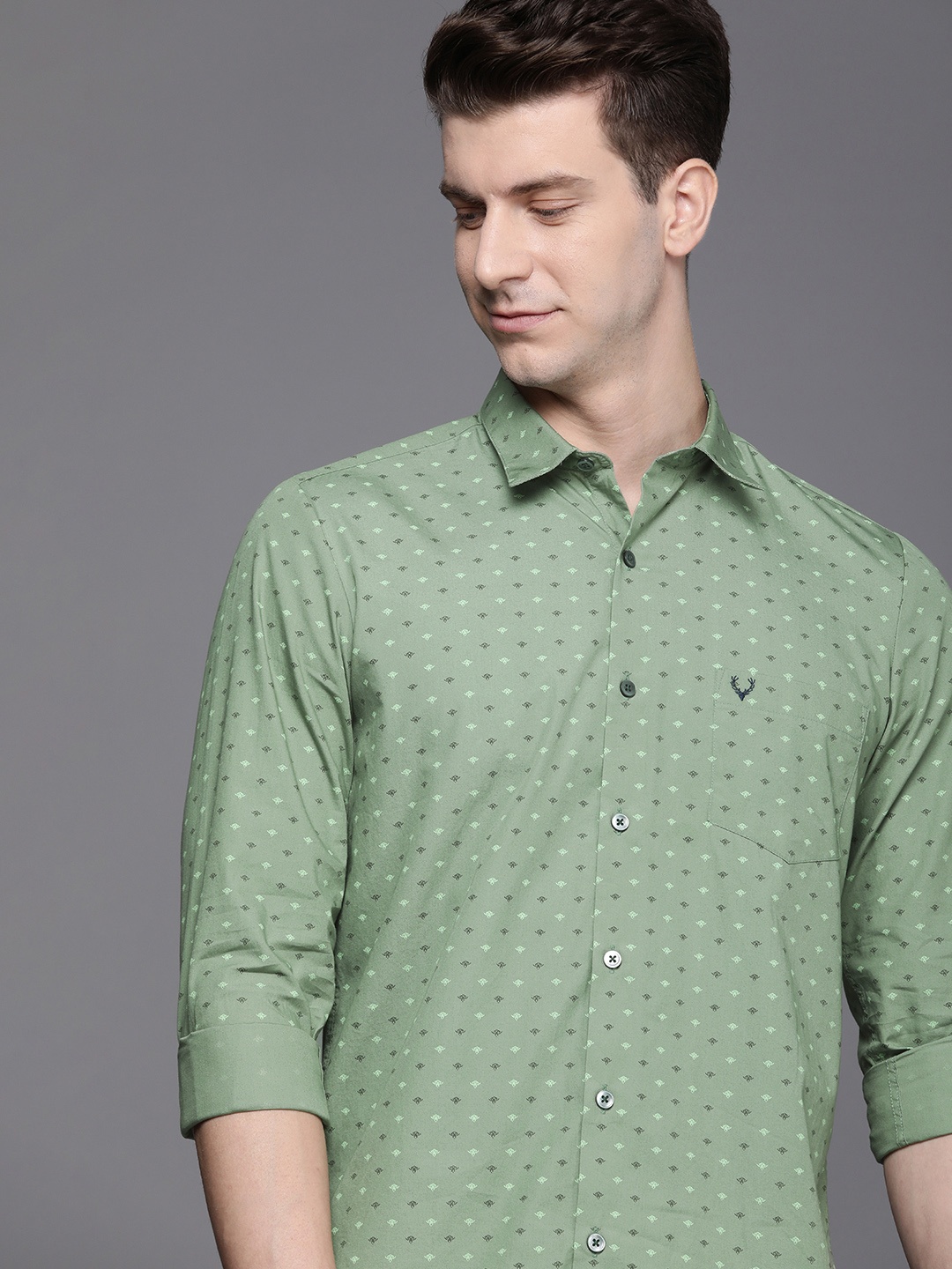 

Allen Solly Pure Cotton Modern Slim Fit Printed Casual Shirt, Green