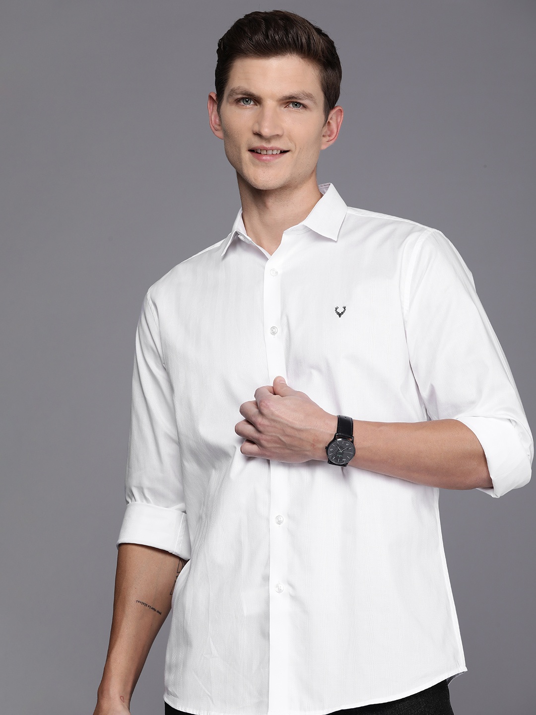 

Allen Solly Pure Cotton Self Design Classic Slim Fit Textured Casual Shirt, White