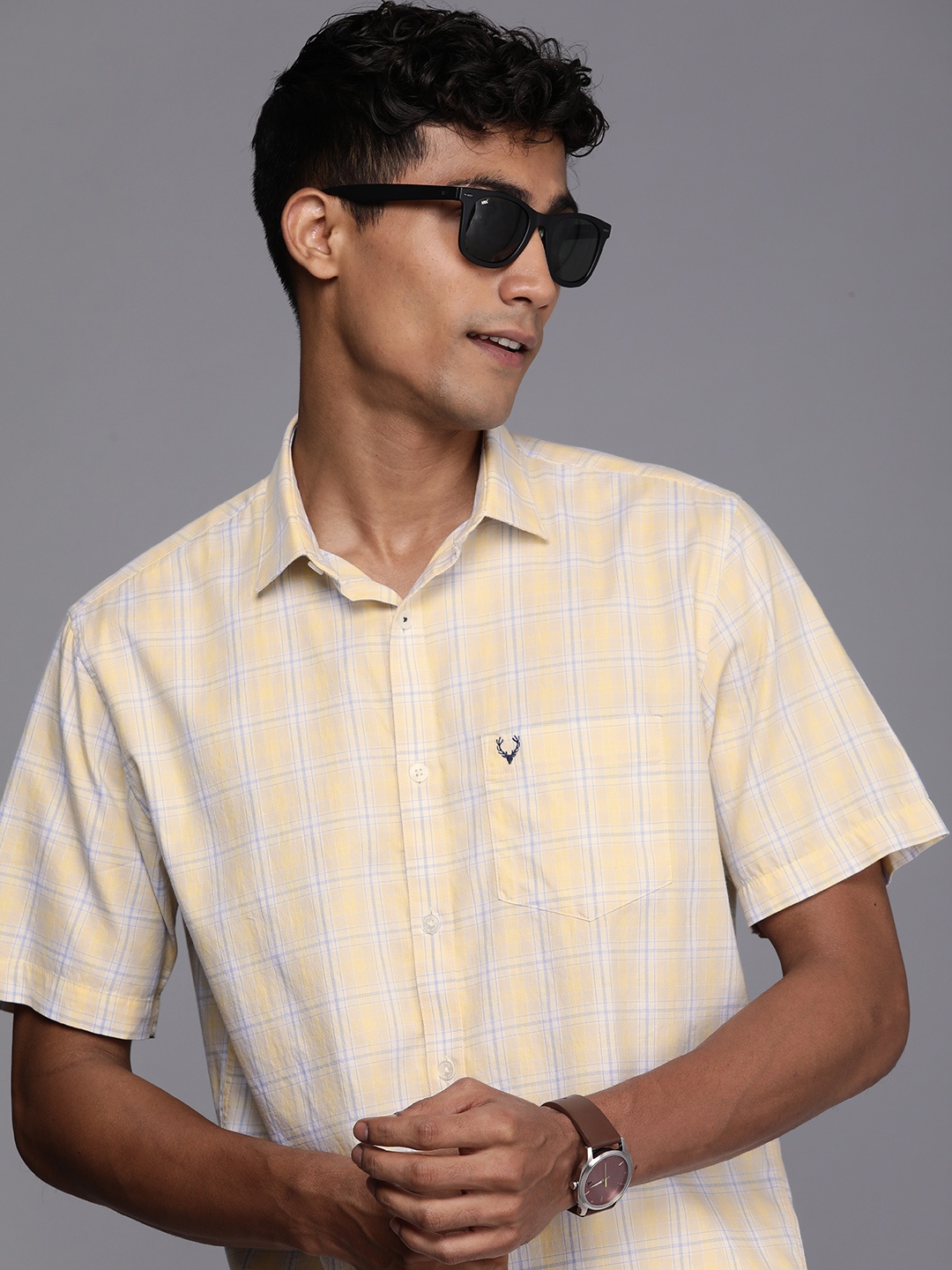 

Allen Solly Pure Cotton Classic Checked Casual Shirt, Yellow