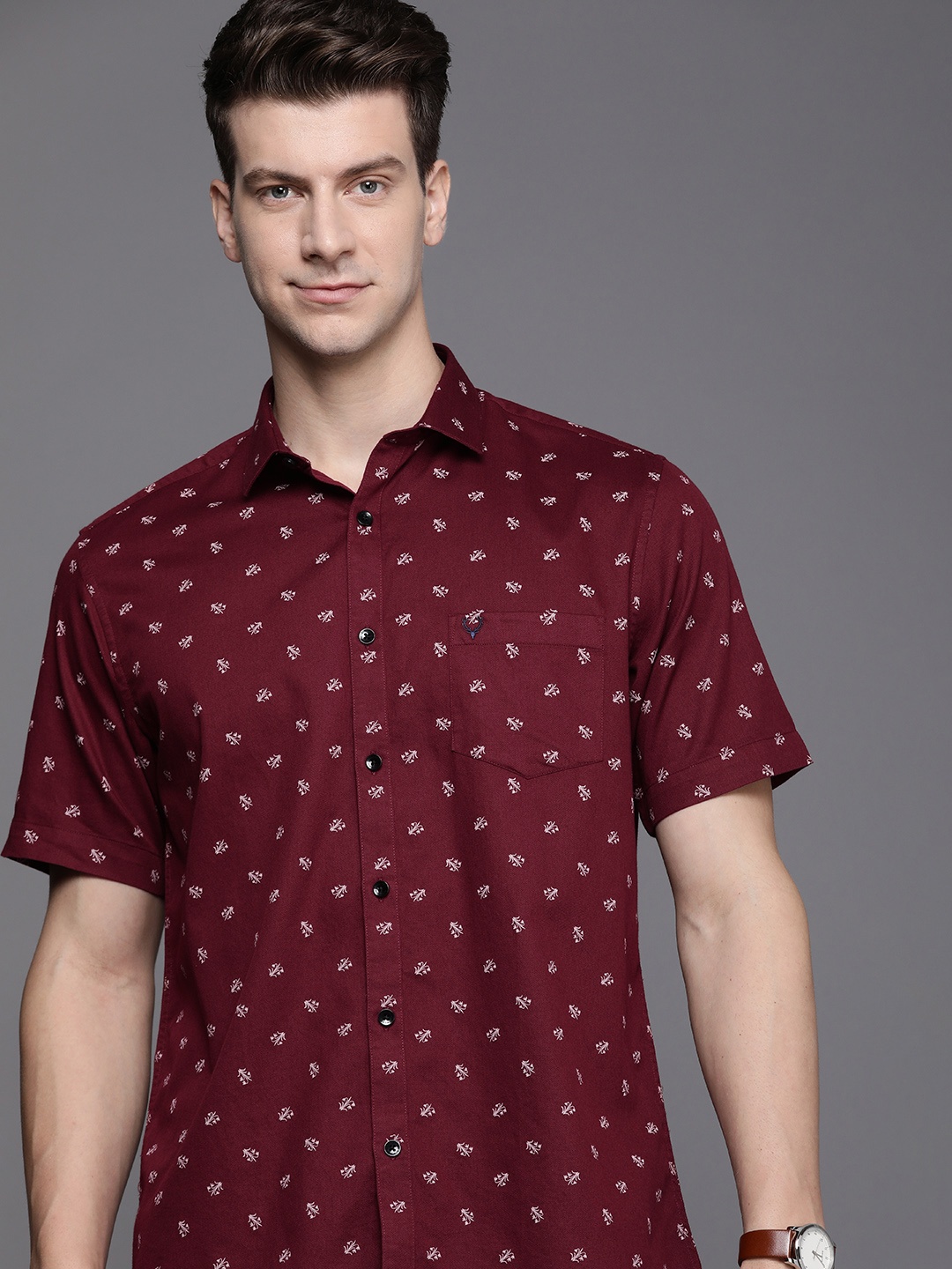 

Allen Solly Pure Cotton Classic Fit Floral Printed Casual Shirt, Maroon