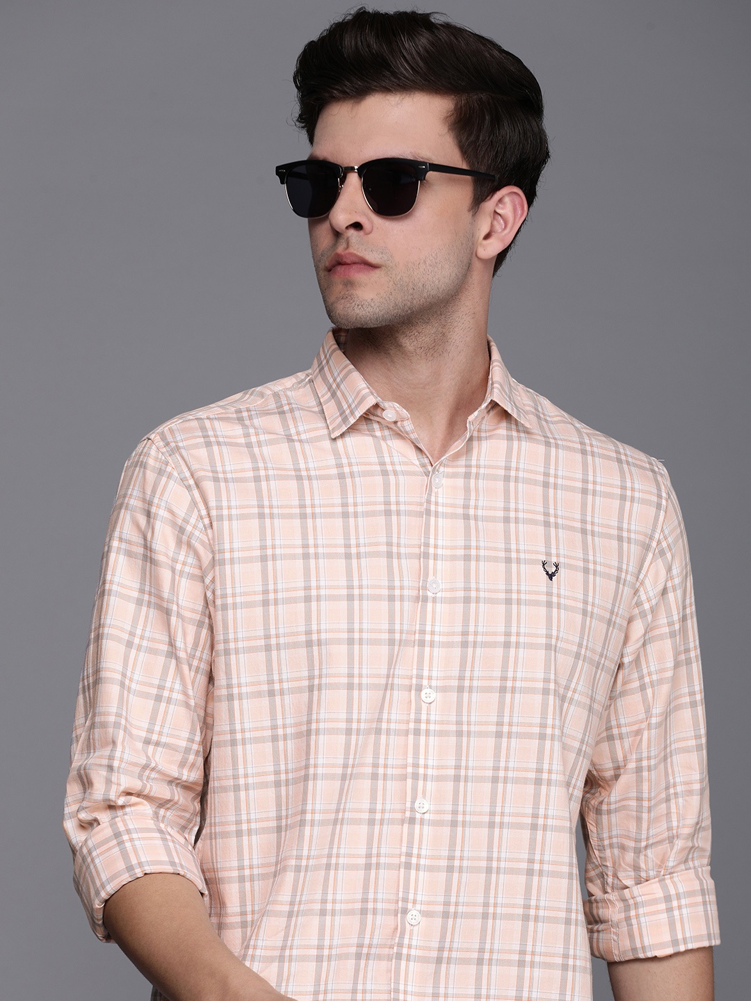 

Allen Solly Classic Fit Pure Cotton Checked Casual Shirt, Peach