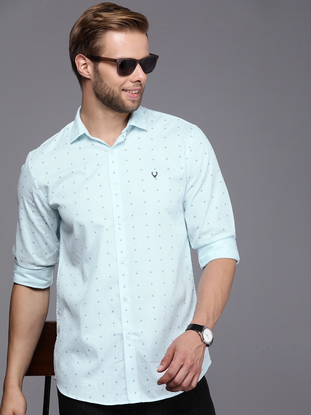 

Allen Solly Pure Cotton Geometric Printed Classic Slim Fit Casual Shirt, Blue
