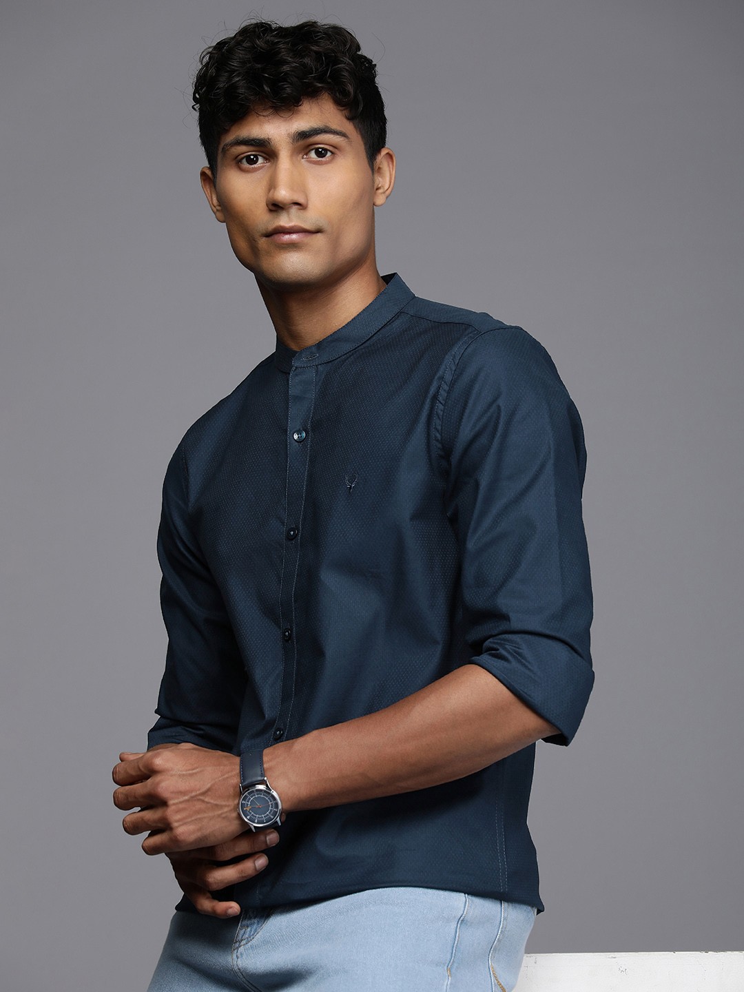 

Allen Solly Modern Slim Fit Pure Cotton Casual Shirt, Navy blue