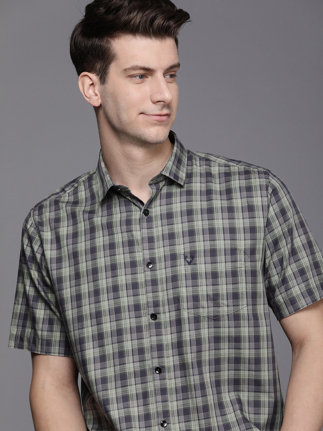 Allen Solly Pure Cotton Classic Fit Checked Casual Shirt, Green