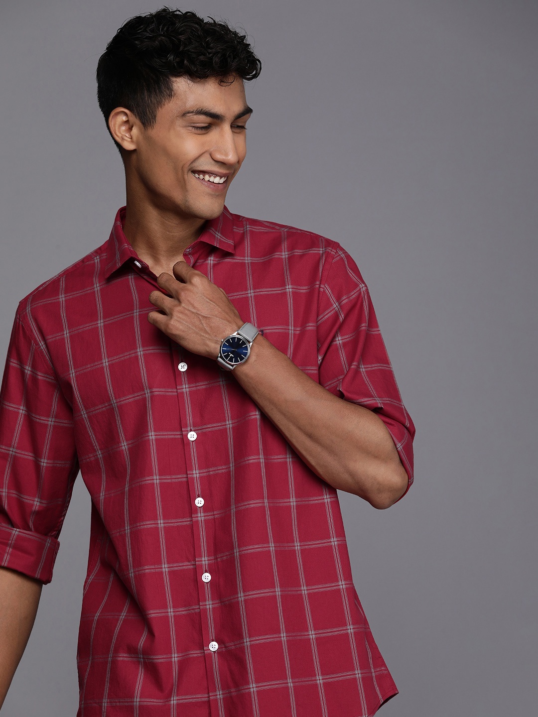 

Allen Solly Pure Cotton Checked Classic Slim Fit Casual Shirt, Red