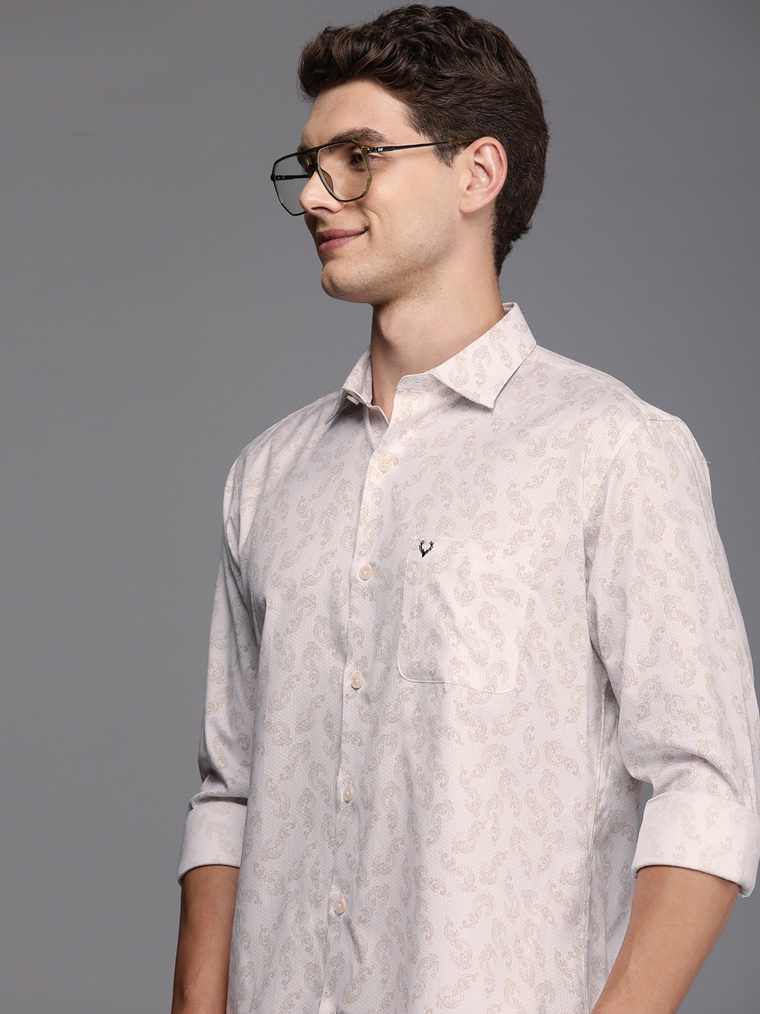 

Allen Solly Sport Fit Ethnic Motifs Printed Pure Cotton Casual Shirt, Cream