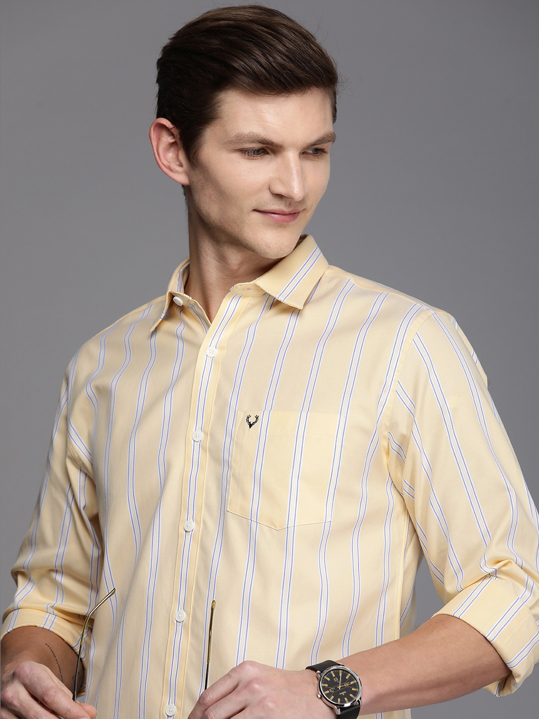 

Allen Solly Men Pure Cotton Striped Casual Shirt, Yellow
