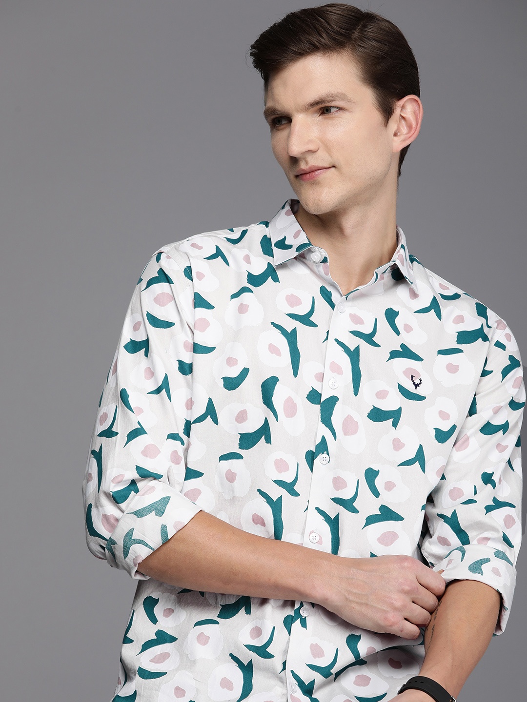 

Allen Solly Men Classic Slim Fit Printed Pure Cotton Casual Shirt, Beige