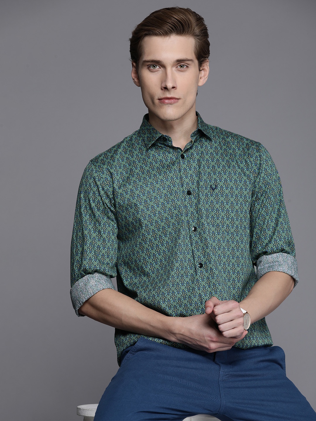 

Allen Solly Pure Cotton Printed Casual Shirt, Green