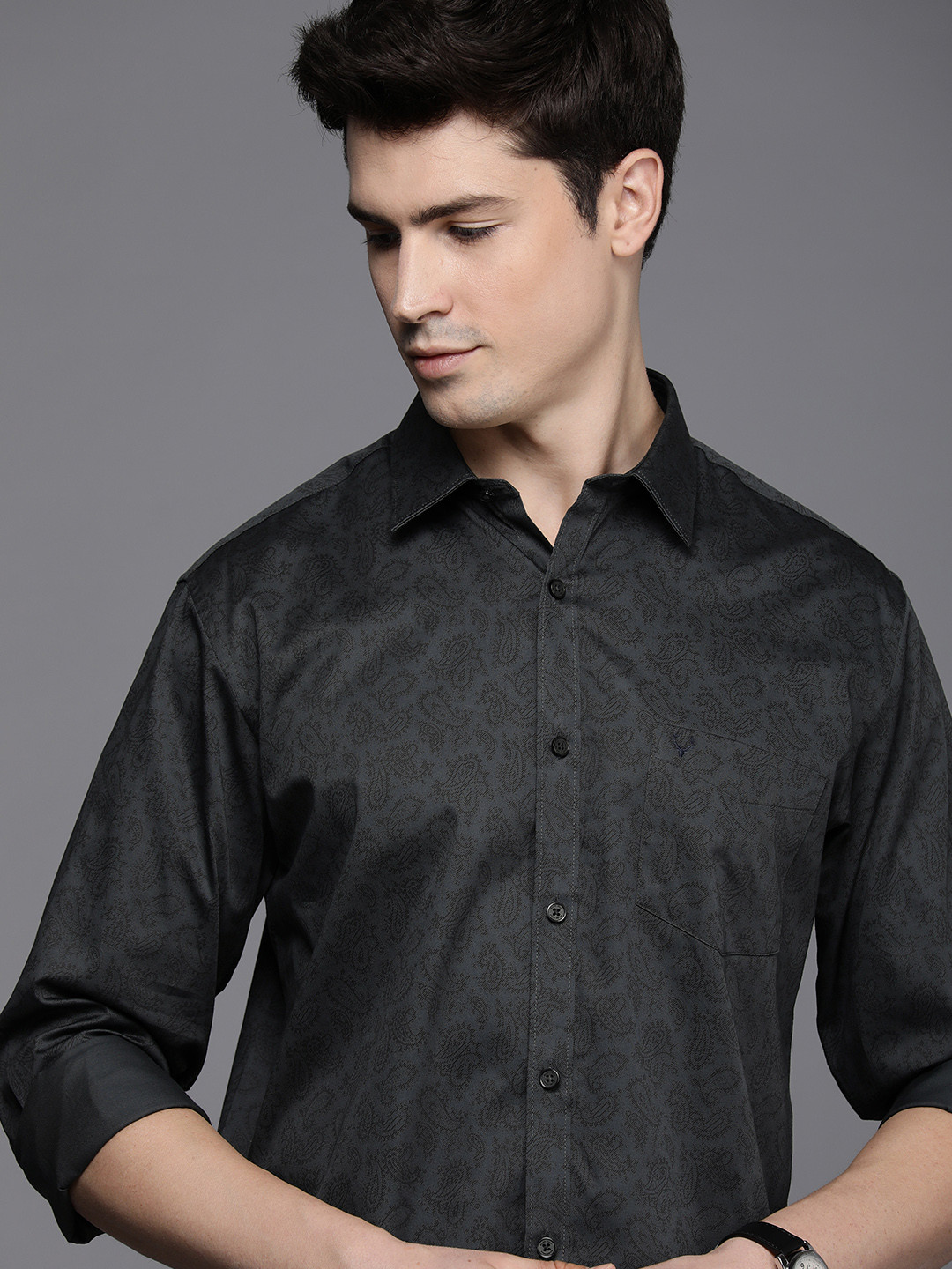

Allen Solly Pure Cotton Classic Fit Ethnic Motifs Printed Casual Shirt, Charcoal