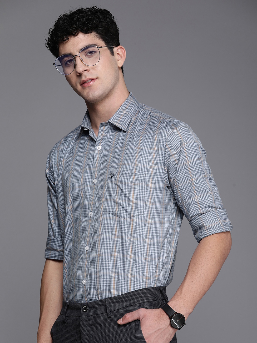 

Allen Solly Pure Cotton Sport Opaque Checked Semiformal Shirt, Grey