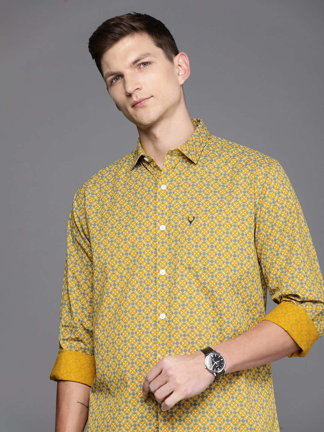 

Allen Solly Pure Cotton Classic Fit Opaque Printed Casual Shirt, Yellow