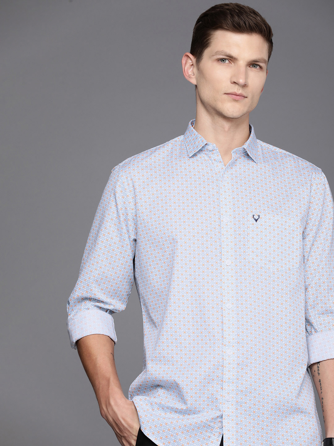 

Allen Solly Pure Cotton Classic Fit Opaque Printed Casual Shirt, Blue