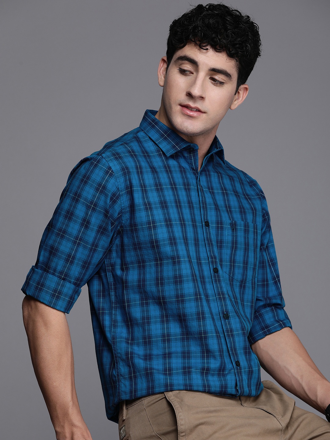 

Allen Solly Pure Cotton Sport Opaque Checked Casual Shirt, Blue