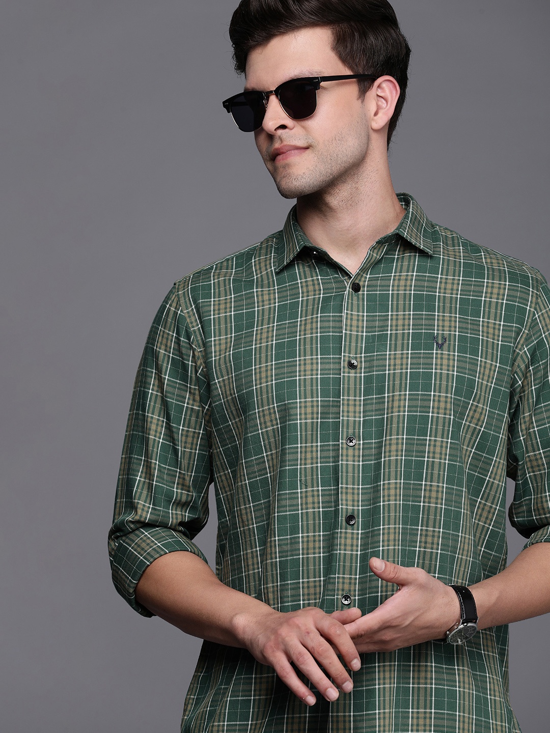 

Allen Solly Classic Fit Pure Cotton Checked Casual Shirt, Green
