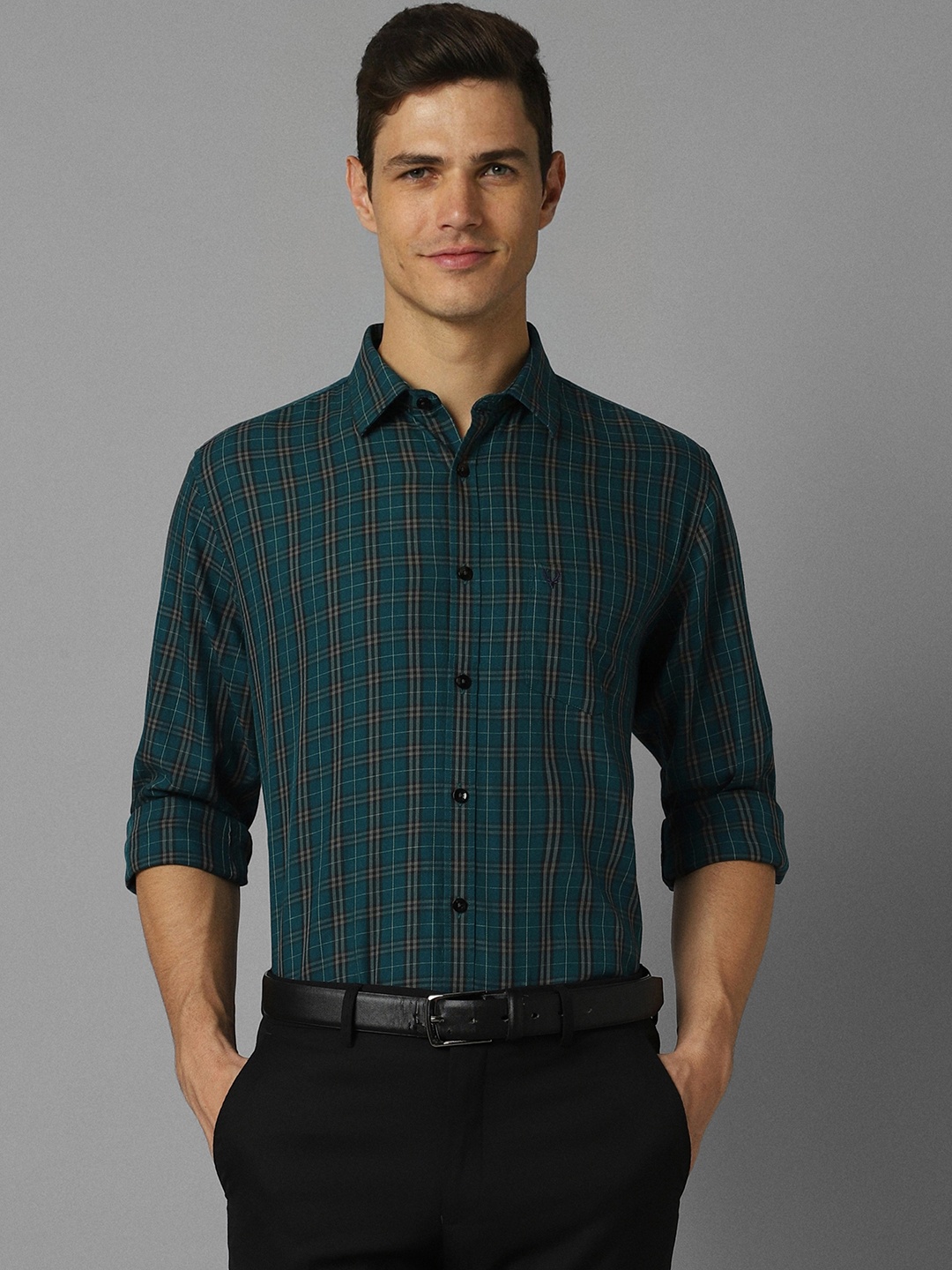 

Allen Solly Men Sport Fit Tartan Checked Pure Cotton Semiformal Shirt, Teal