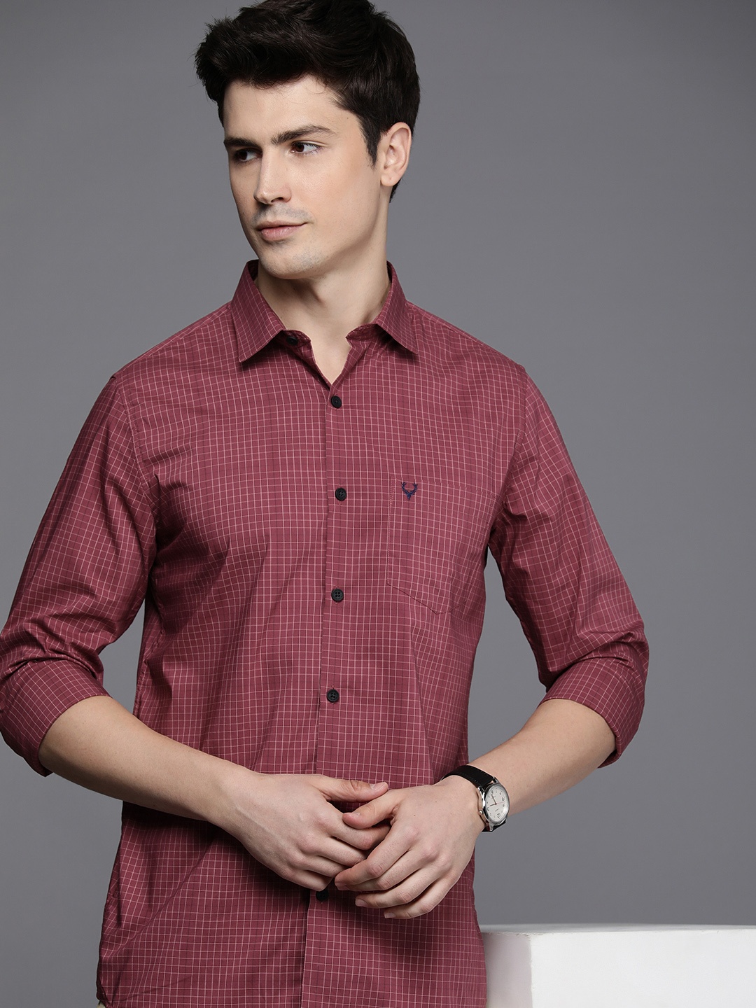 

Allen Solly Modern Slim Fit Checked Casual Shirt, Maroon